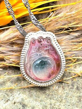 Premium Grade Watermelon Tourmaline 925 Hamster Charm Necklace